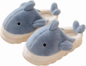 Baiyuruodie Cartoon animal shark cotton slippers, winter indoor and outdoor women's slippers, holiday gifts