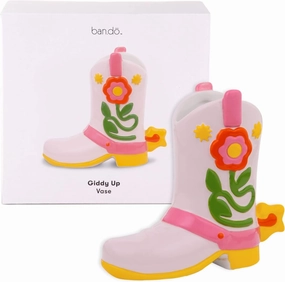 ban.do Small Cowboy Boot Vase, Cute Cowgirl Boot Vase, Colorful Ceramic Shelf Decor for Home or Office, Unique/Quirky/Funky/Fun Flower Doubles as Pencil Cup, Giddy Up