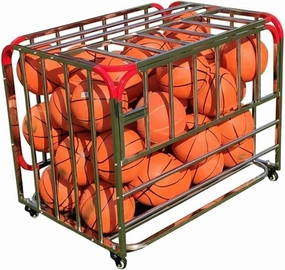 Basketball Storage Cage with Lockable Lid, Rolling Ball Storage Cart Can Hold 40 Soccer/Basketball/Volleyball/Football, School Sports Balls Organize