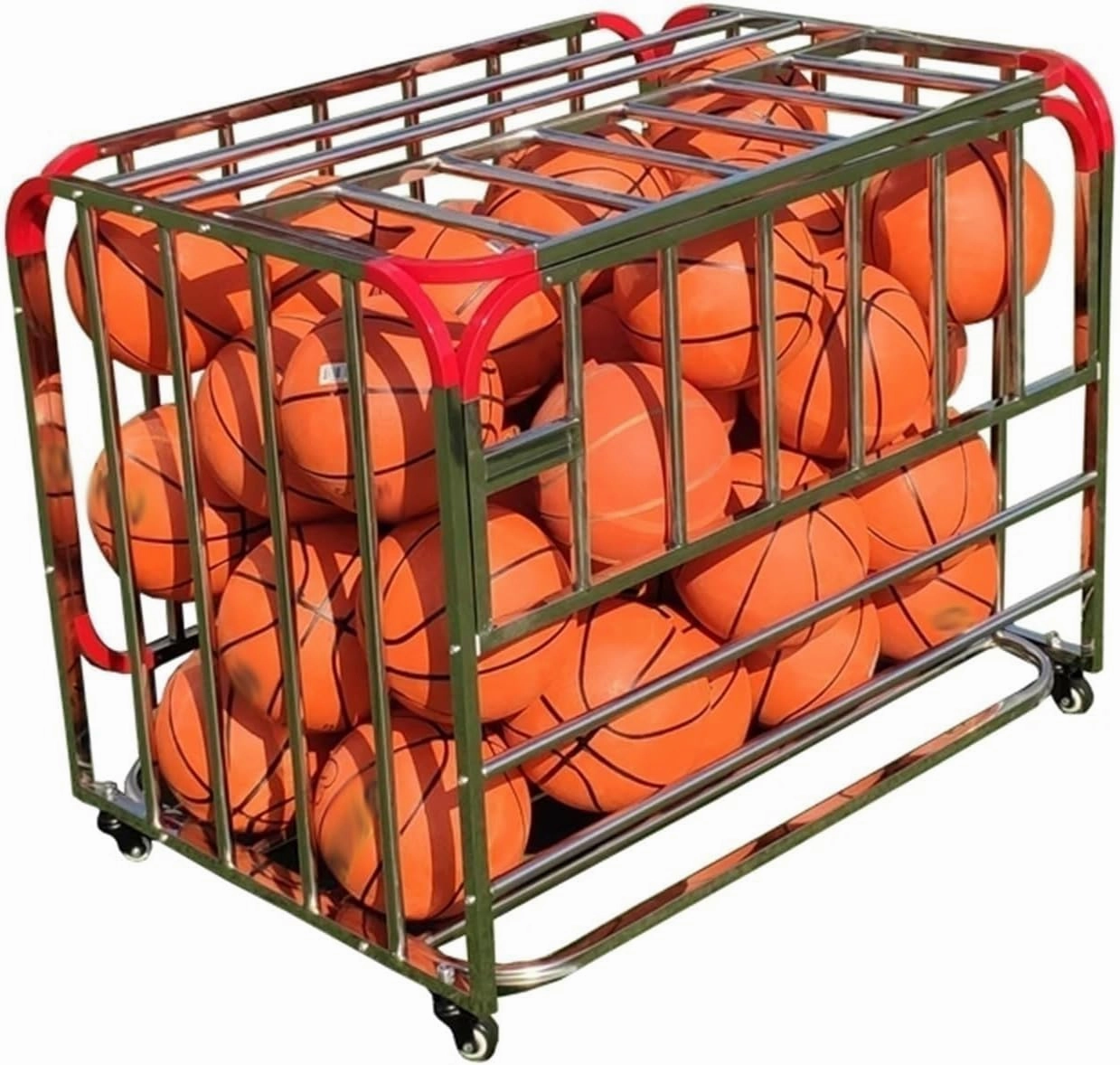 Basketball Storage Cage with Lockable Lid, Rolling Ball Storage Cart Can Hold 40 Soccer/Basketball/Volleyball/Football, School Sports Balls Organize