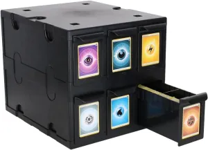 BCW 6 Drawer Card Catalog | Stackable Trading Card Organizer Box | Holds Sports Cards, Gaming Cards, Toploaders & Magnetics | Heavy-Duty Black Plastic Storage with Dividers