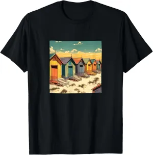 Beach With Huts Vintage Landscape Colorful Graphic T-Shirt