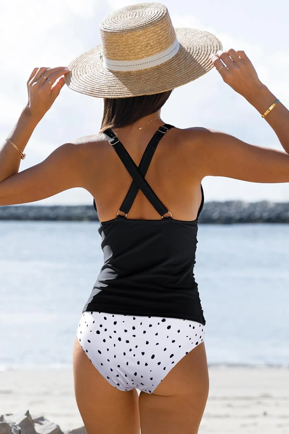 Beachsissi Women's Cute Floral Print Swimsuits V Neck Tummy Control Tankini Set