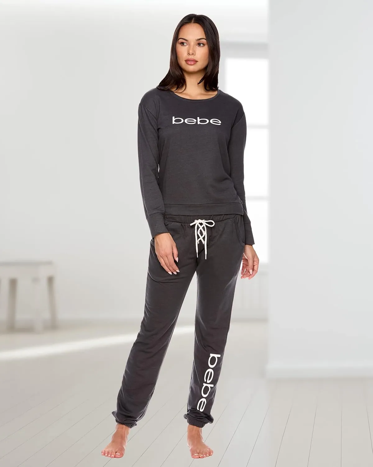 bebe Womens Pajama Sets - French Terry Pajamas Long Sleeve Pullover Top and PJ Pants with Pockets - Sleepwear for Women