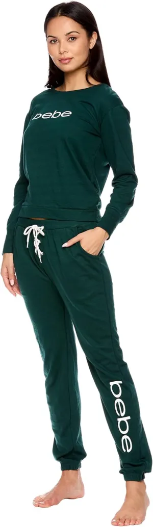 bebe Womens Pajama Sets - French Terry Pajamas Long Sleeve Pullover Top and PJ Pants with Pockets - Sleepwear for Women