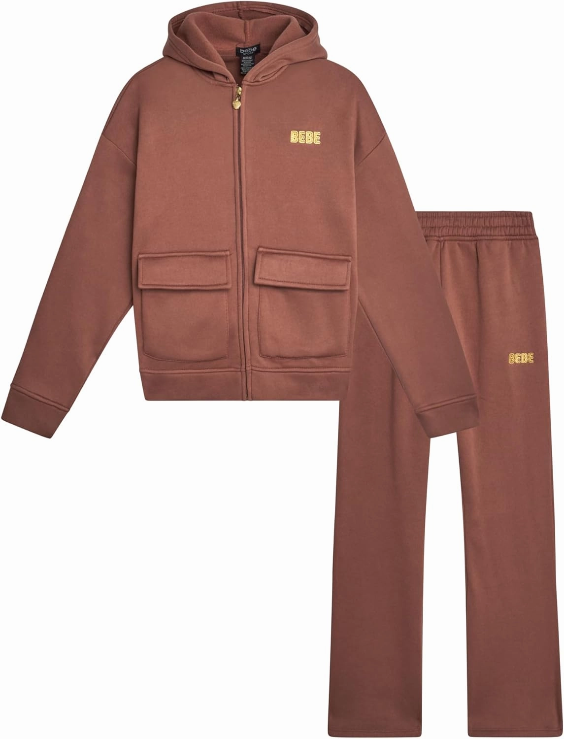 bebe Girls' Sweatsuit Set - 2 Piece Soft Fleece Full Zip Up Hoodie and Cargo Pants Set for Girls (7-12)