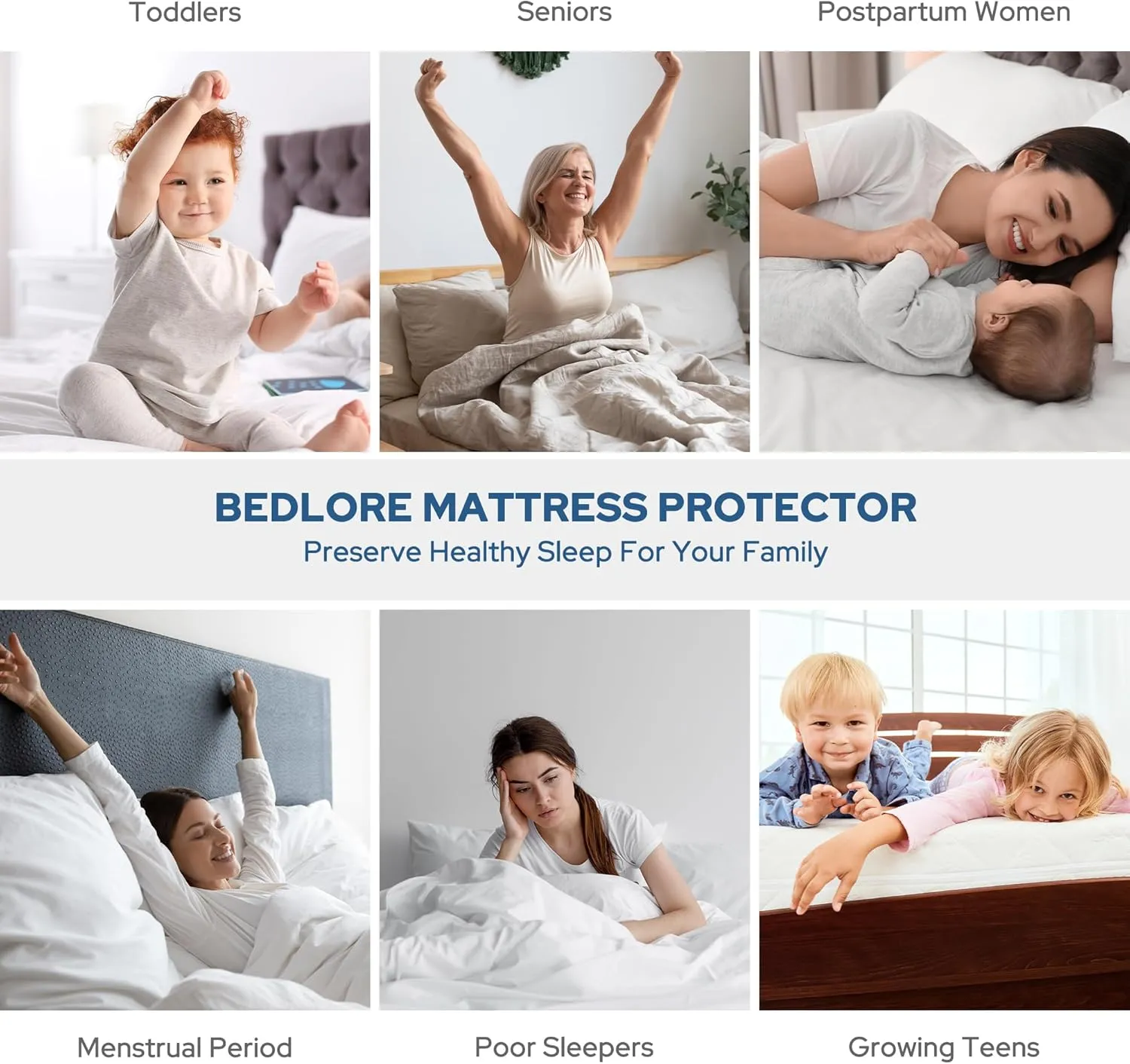 BEDLORE Waterproof Mattress Protector, Queen Size Mattress Pad Noiseless with Deep Pocket 6"-18" Depth, Soft Breathable Dirt-Proof Bed Mattress Cover Washable for Home, Bedroom, Hotel (Gray)