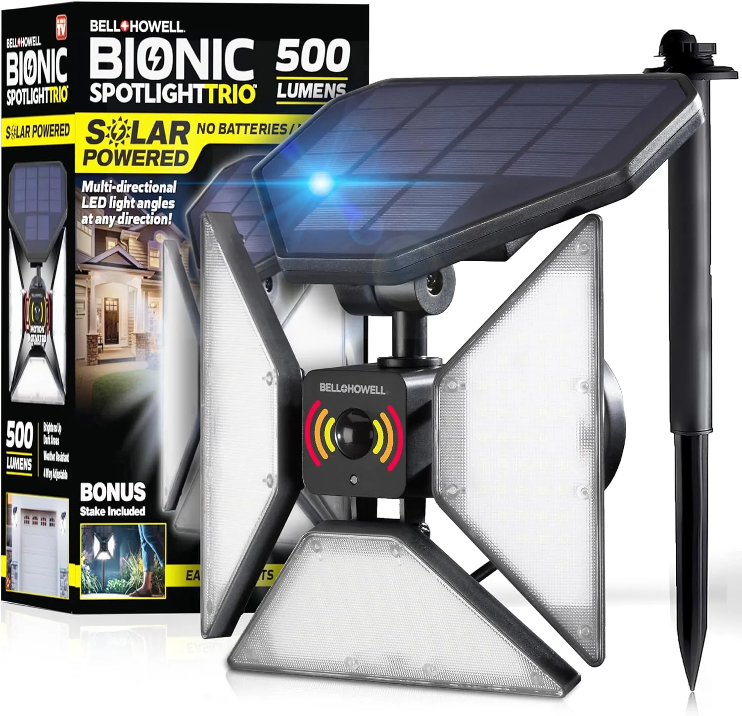 Bell Howell Bionic Spotlight Motion Sensor Outdoor Lights, 500 Lumens Solar Flood Motion Light Outdoor, Solar Security Flood Lights As Seen on TV