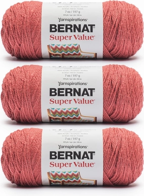 Bernat Super Value Farmhouse Red Yarn - 3 Pack of 7oz/197g - 100% Acrylic - #4 Worsted (Medium) 440 Yards - Knitting/Crochet