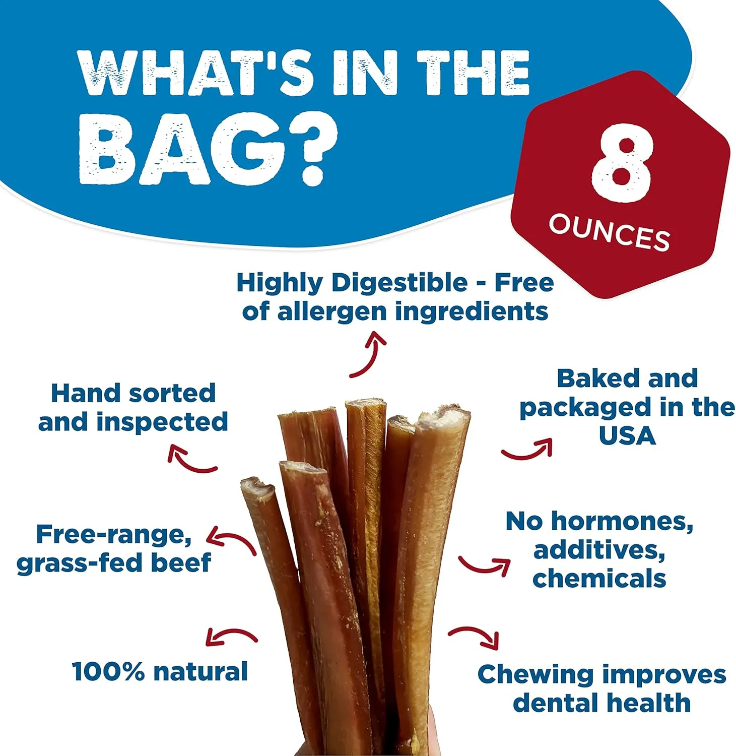 Best Bully Sticks 2-4 Inch Junior Bully Sticks for Dogs - 8 oz (Pack of 1) - Natural Grass-Fed Beef, Grain and Rawhide Free, Small Breeds, Puppies