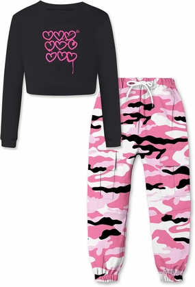 Betusline Girls 2 Piece Outfits Long Sleeve Tee Shirts and Cargo Jogger Pants Outfits, 4T-14 Years