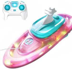 BEZGAR Remote Control Boat for Kids - Water Spray RC Boats with LED Lights for Pool & Lake, 2.4GHz Speed Boat with 20  Mins Runtime, Double-Layer Waterproof Hull, Summer Toys Gifts for Boys & Girls