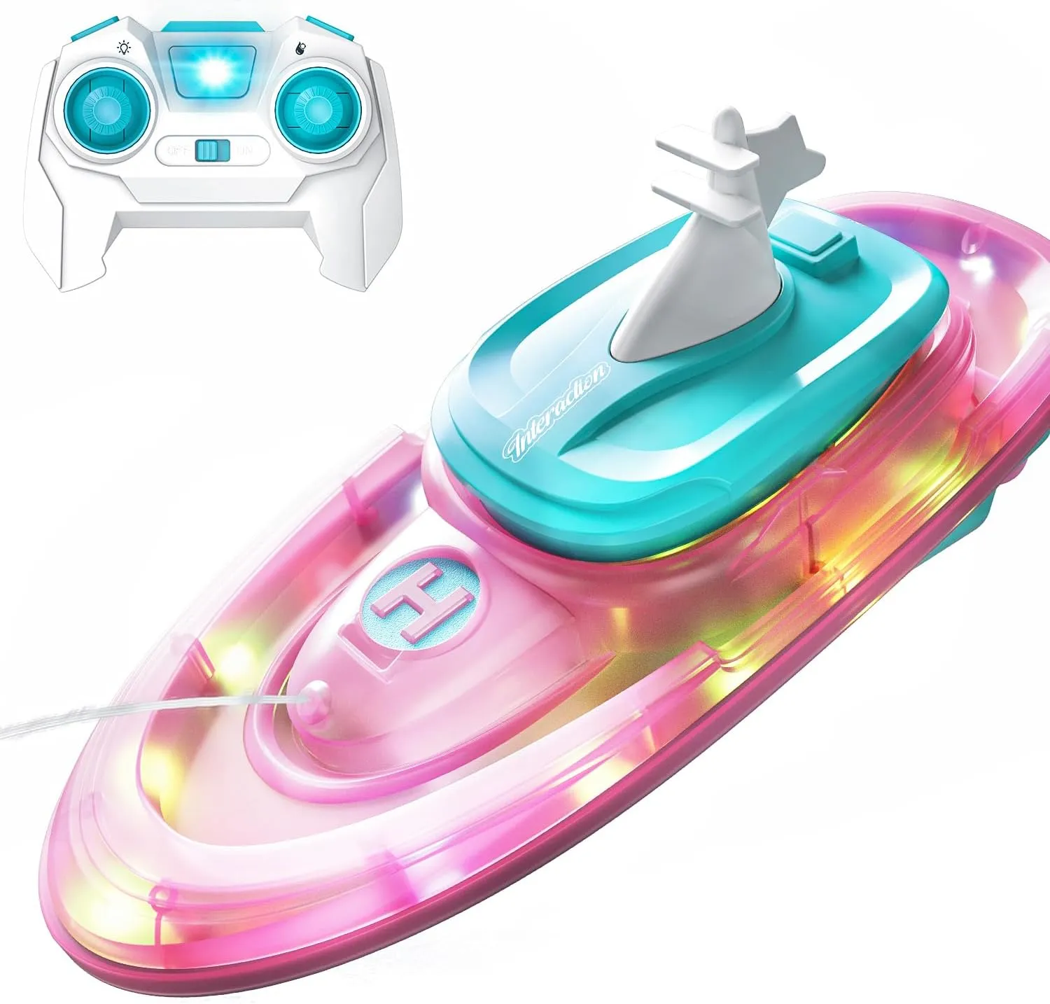 BEZGAR Remote Control Boat for Kids - Water Spray RC Boats with LED Lights for Pool & Lake, 2.4GHz Speed Boat with 20  Mins Runtime, Double-Layer Waterproof Hull, Summer Toys Gifts for Boys & Girls