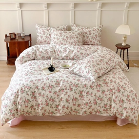 BHUSB Girls Cotton Girl Bedding Sets Queen Little Flower Duvet Cover Set Queen Double Size 100% Cotton Floral Leaves Garden Bedding Collection for Teens Students Women