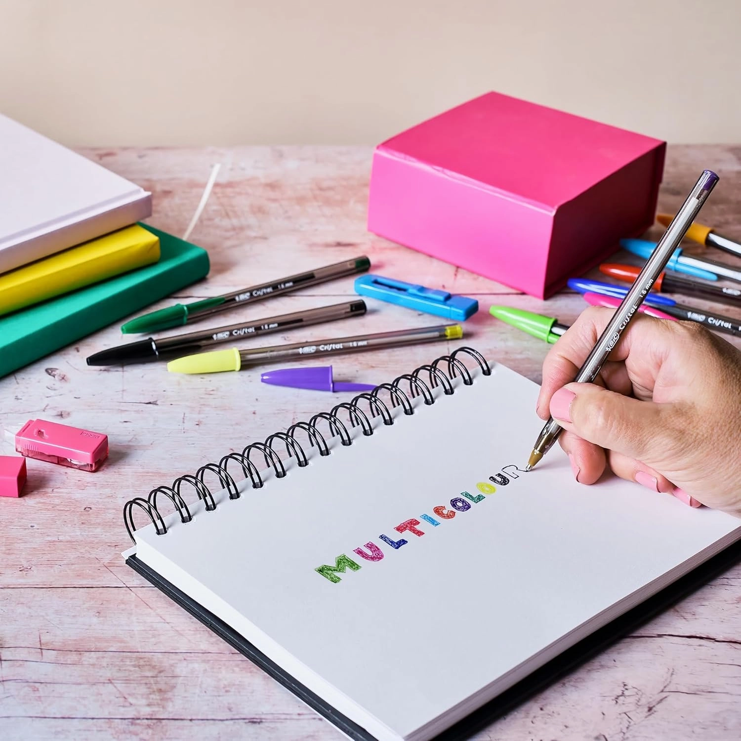 Bic Cristal Multicolour Ballpoint Pens With Wide Tip (1.6mm) Pens For Colourful Writing In Assorted Colours, Pack Of 15