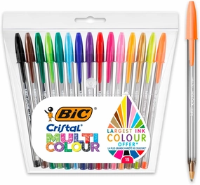 Bic Cristal Multicolour Ballpoint Pens With Wide Tip (1.6mm) Pens For Colourful Writing In Assorted Colours, Pack Of 15