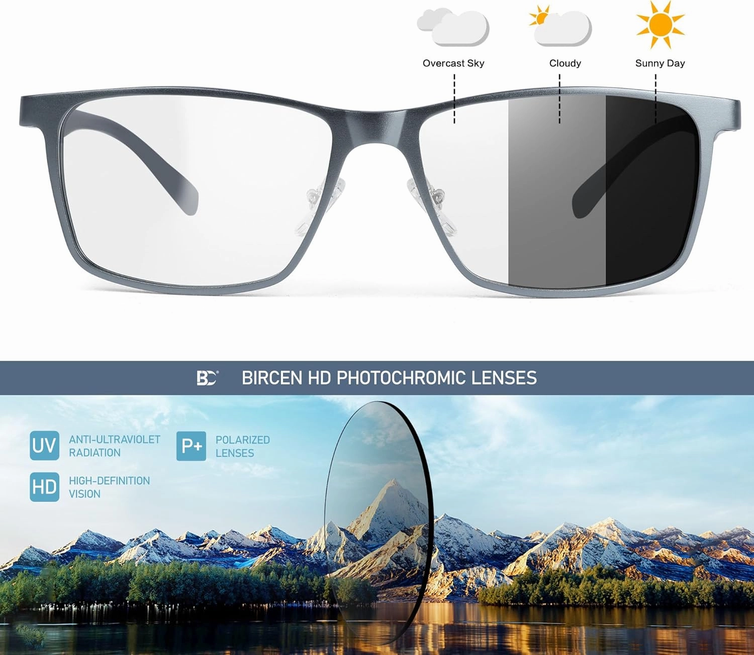 BIRCEN Mens Sunglasses Polarized UV Protection: Classic Shades for Men Driving Fishing with Al-Mg Metal Frame