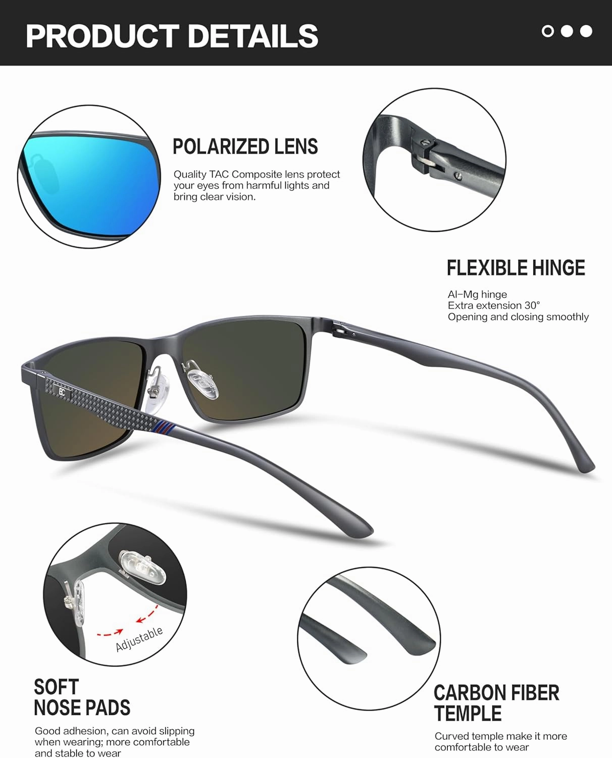 BIRCEN Mens Sunglasses Polarized UV Protection: Classic Shades for Men Driving Fishing with Al-Mg Metal Frame