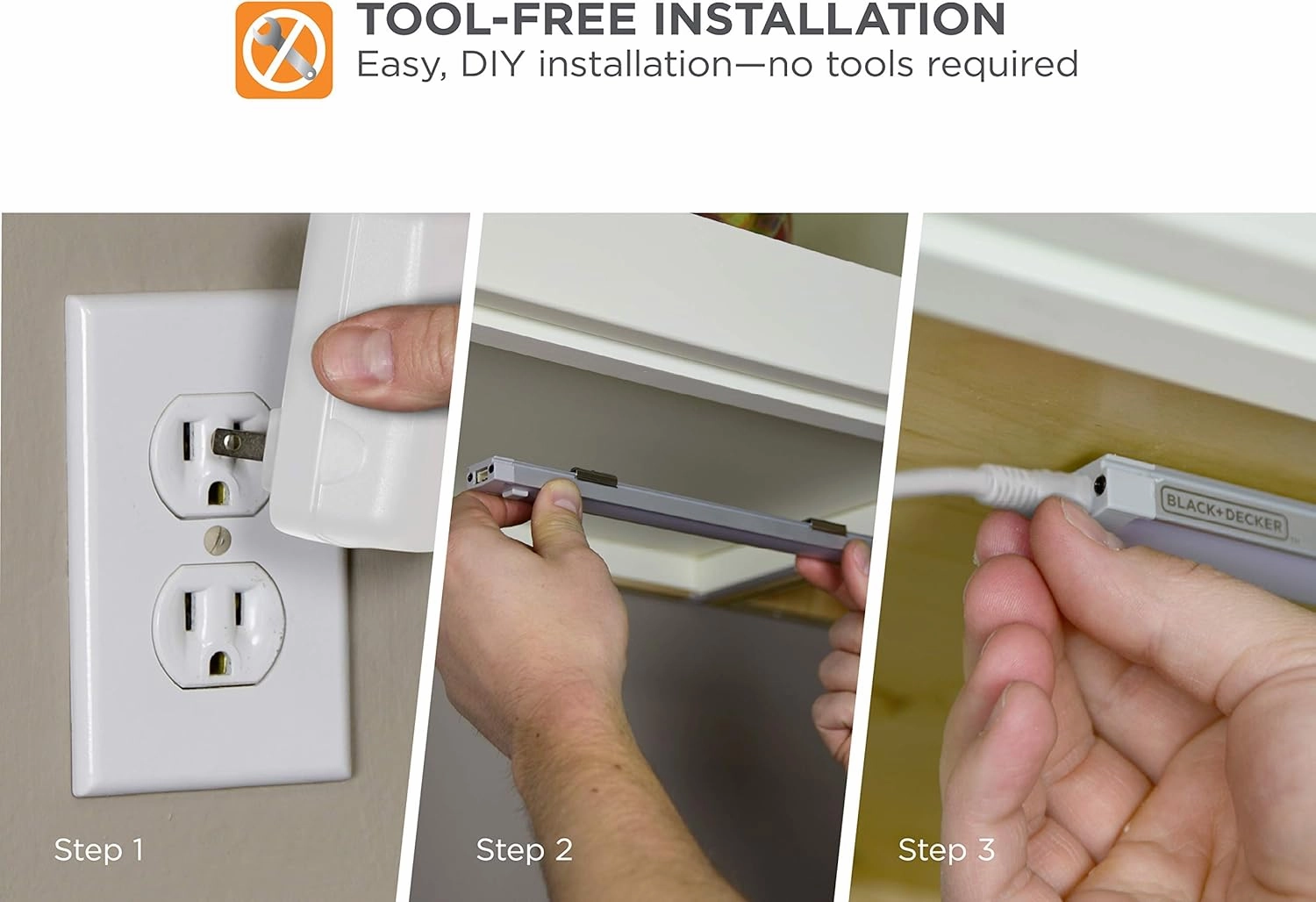 BLACK DECKER LED Under Cabinet Lighting Kit, 3-Bars, 9 Inches Each, DIY Tool-Free Installation, Warm White, 2700K, 1080 Lumens, 15 Watts, Home Accent (LEDUC9-3WK)