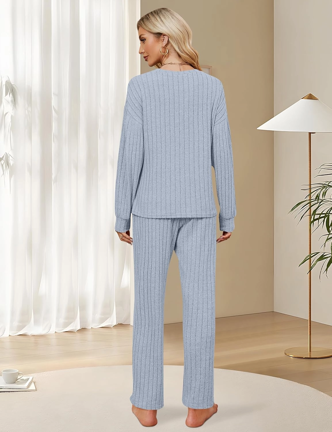 Blooming Jelly Womens Lounge Set Cute Long Sleeve Pajama Sets Casual 2 Piece Pj Outfit Fall Sleepwear Pockets