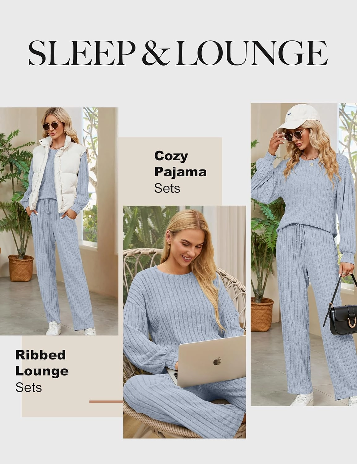 Blooming Jelly Womens Lounge Set Cute Long Sleeve Pajama Sets Casual 2 Piece Pj Outfit Fall Sleepwear Pockets