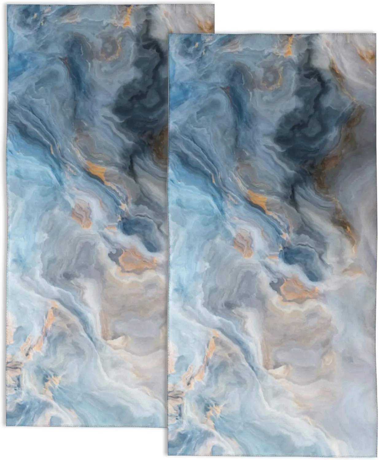 Blue Grey and Gold Marble Hand Towels for Bathroom Set of 2,Abstract Texture Bath Towels Art Decorative Soft Bathroom Towels for Kitchen Guest Gym Spa 14x28in