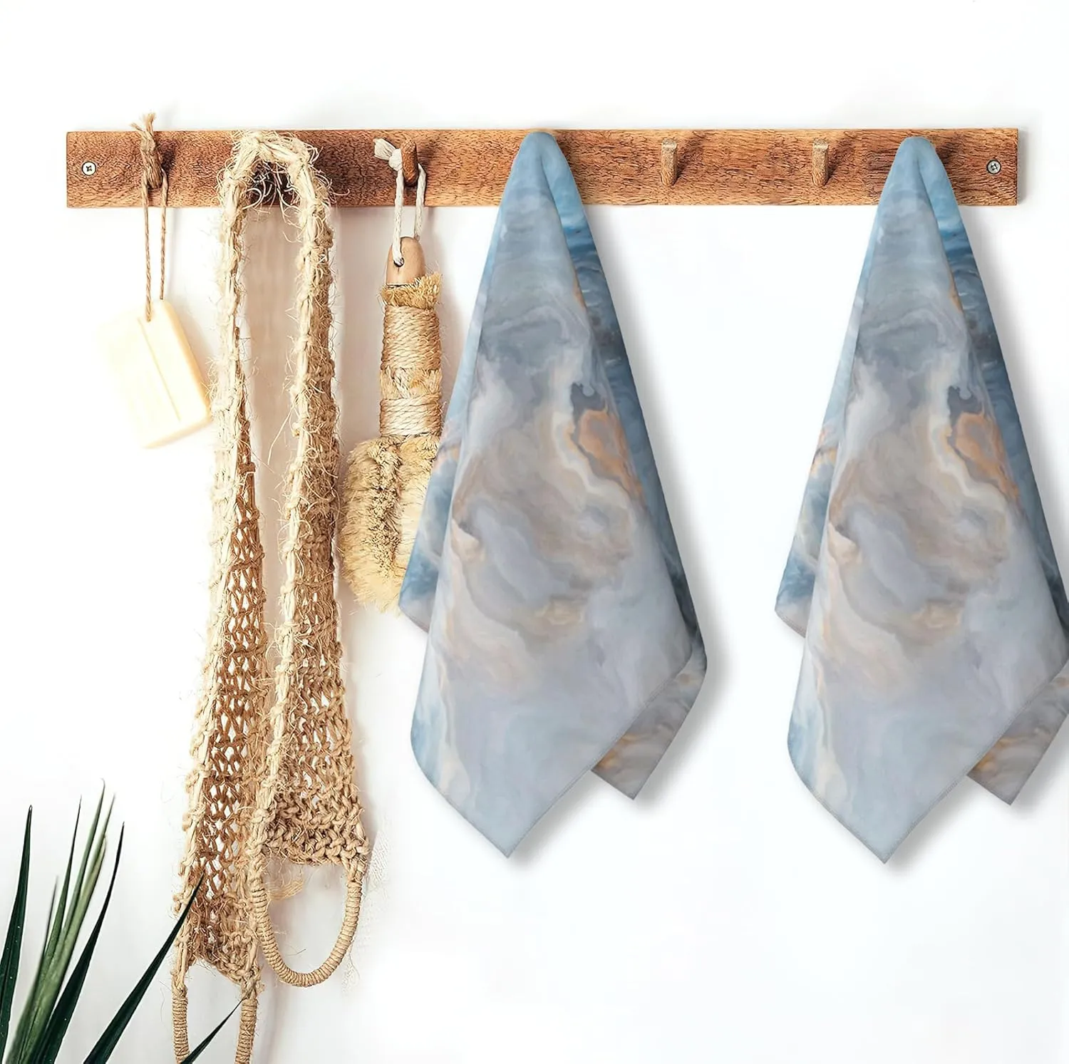 Blue Grey and Gold Marble Hand Towels for Bathroom Set of 2,Abstract Texture Bath Towels Art Decorative Soft Bathroom Towels for Kitchen Guest Gym Spa 14x28in
