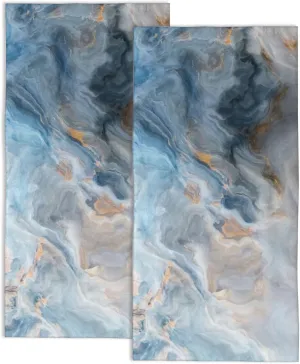 Blue Grey and Gold Marble Hand Towels for Bathroom Set of 2,Abstract Texture Bath Towels Art Decorative Soft Bathroom Towels for Kitchen Guest Gym Spa 14x28in
