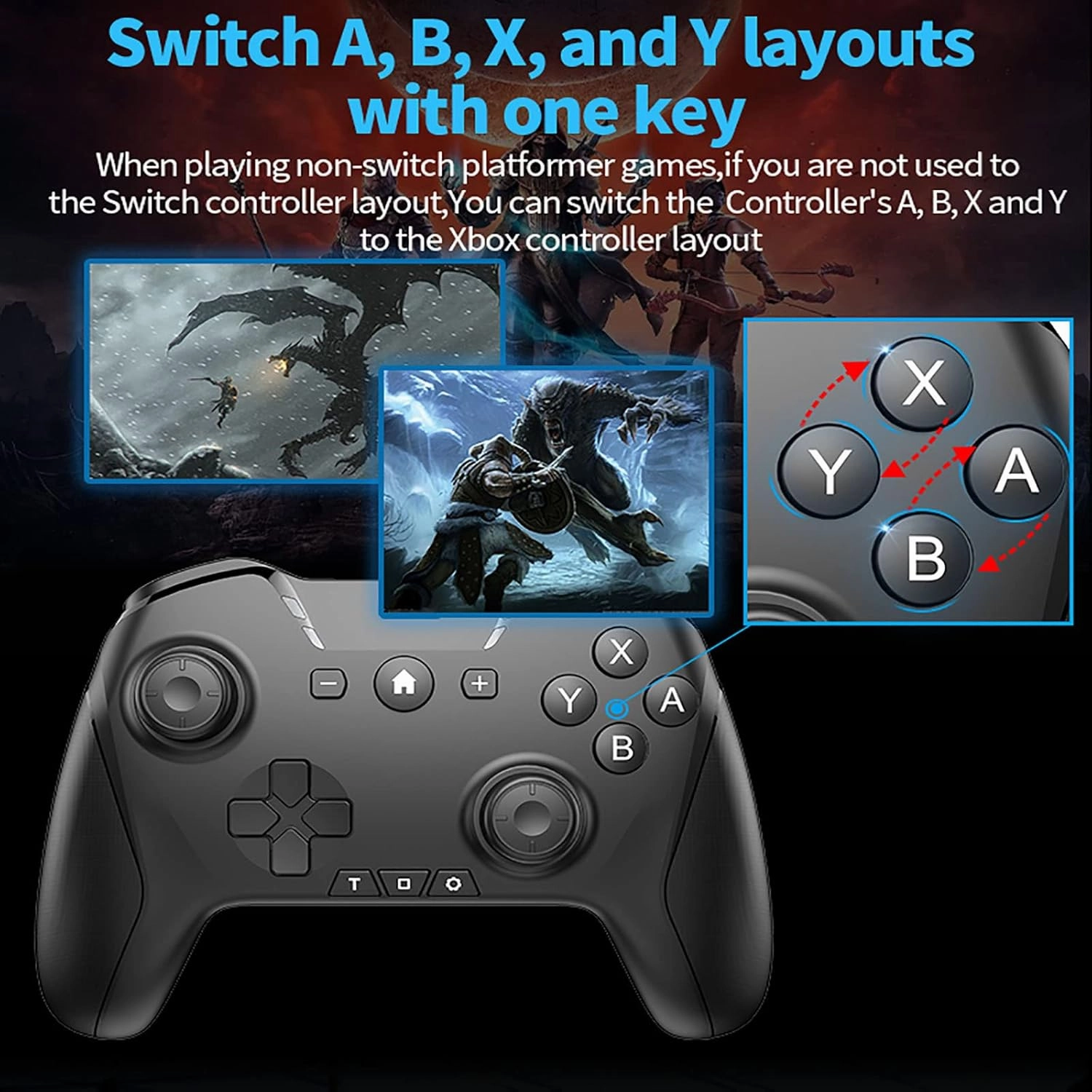 Bluetooth Controller for Switch/Mac/PC/Steam/Mobile Phone/iOS/Android//TV/iPad/Table/Apple Arcade MFi Games, switch pro controller wireless with Adjustable Dual Motion,Turbo,Macros,6-Axis,Wake Up for Black Myth: Wukong