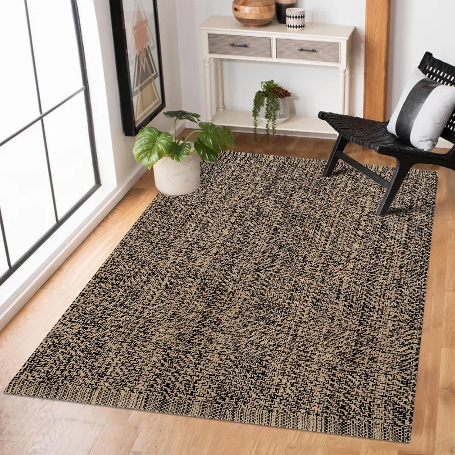 Boho Area Rug,3'x 5'Tan Black Washable Reversible Kitchen Area Rug Farmhouse Entryway Rug Hallway Rug Throw Rug Floor Carpet for Foyer Bathroom Living Room