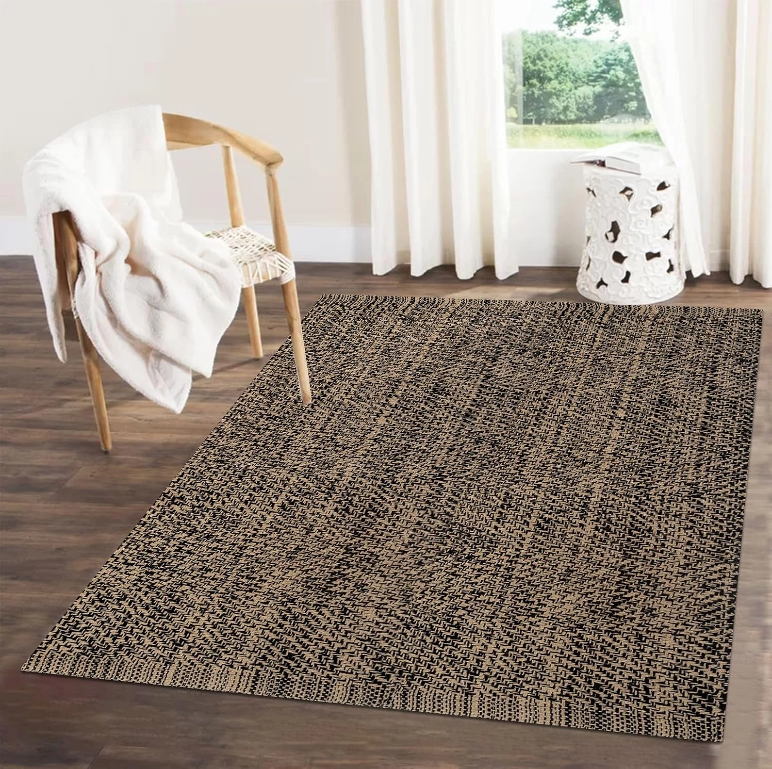 Boho Area Rug,3'x 5'Tan Black Washable Reversible Kitchen Area Rug Farmhouse Entryway Rug Hallway Rug Throw Rug Floor Carpet for Foyer Bathroom Living Room