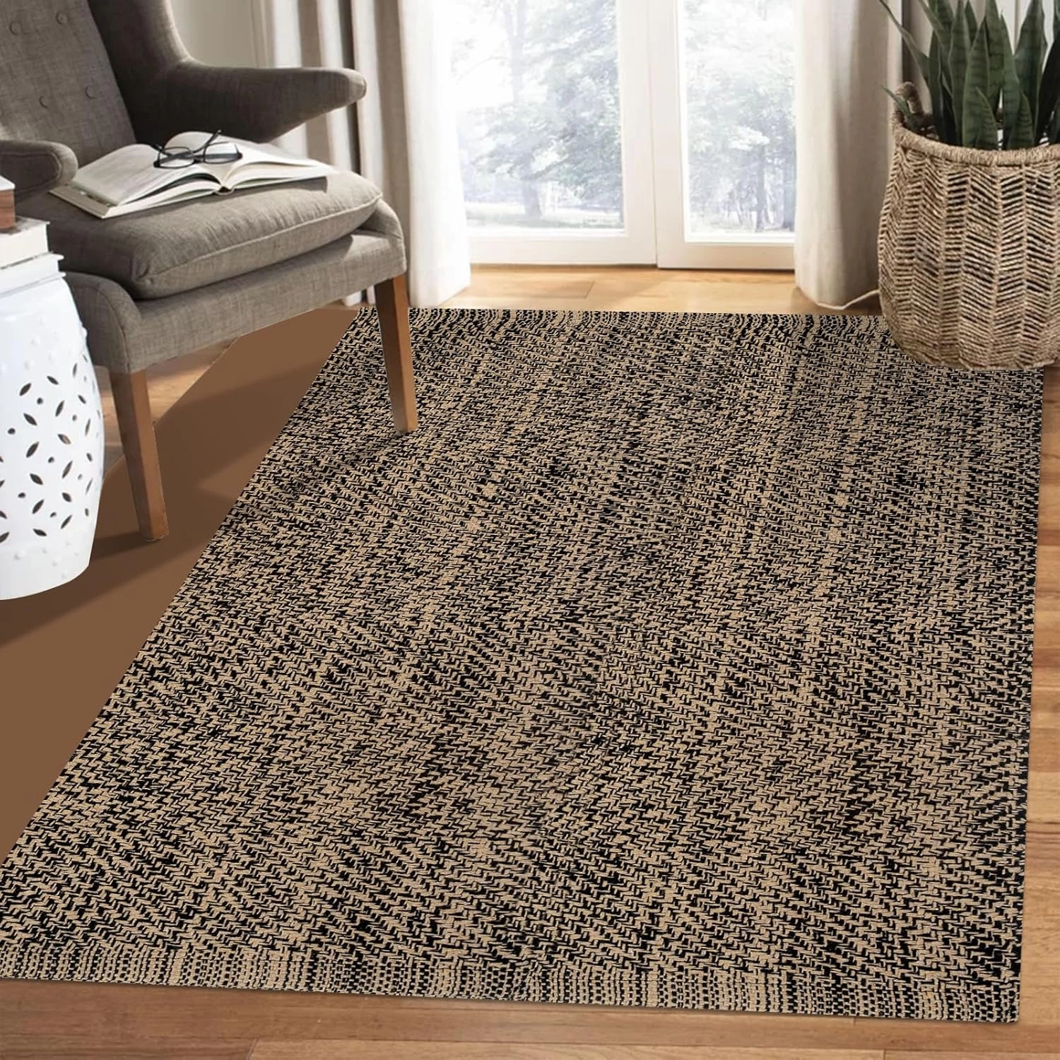 Boho Area Rug,3'x 5'Tan Black Washable Reversible Kitchen Area Rug Farmhouse Entryway Rug Hallway Rug Throw Rug Floor Carpet for Foyer Bathroom Living Room