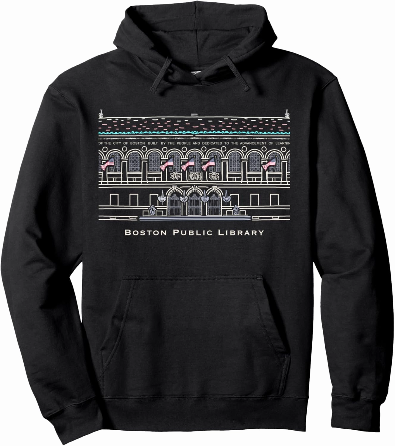 Boston, Public Library Hand drawing, USA Pullover Hoodie