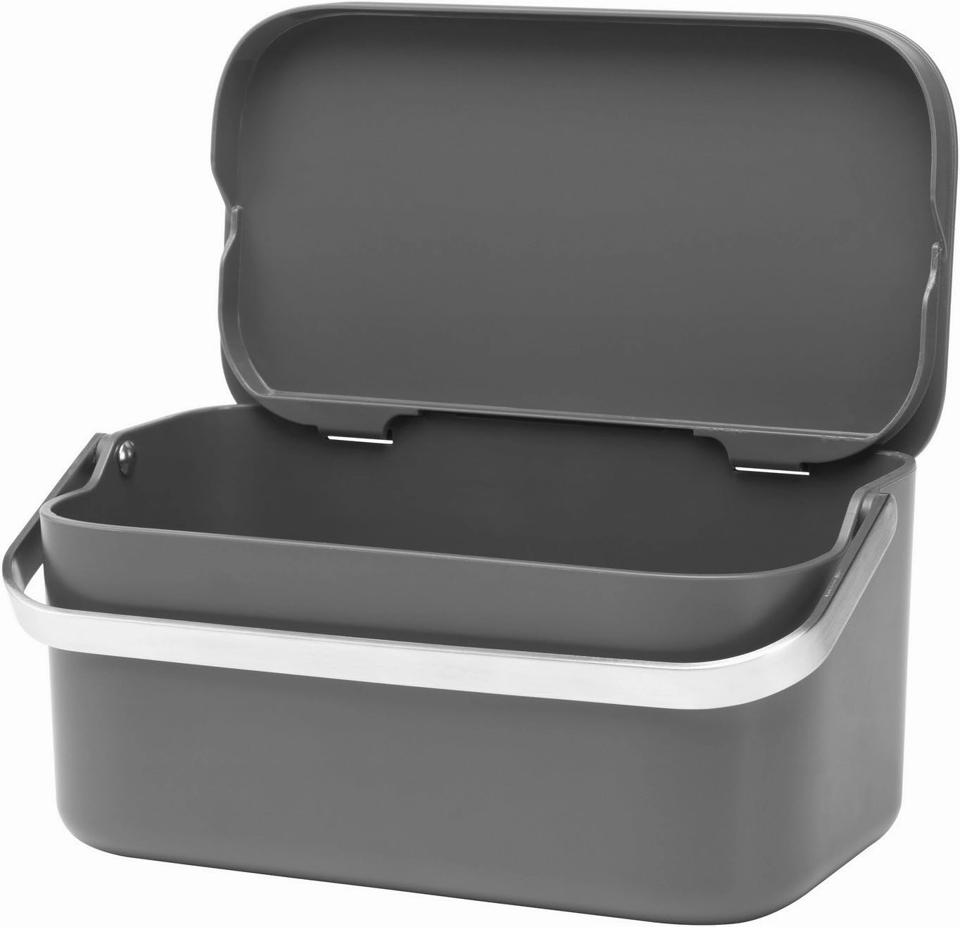 Brabantia Food Waste Caddy (0.48 Gal/Dark Gray) Kitchen Leftovers Can with Stay-Open Lid & Stainless Steel Handle for Composting
