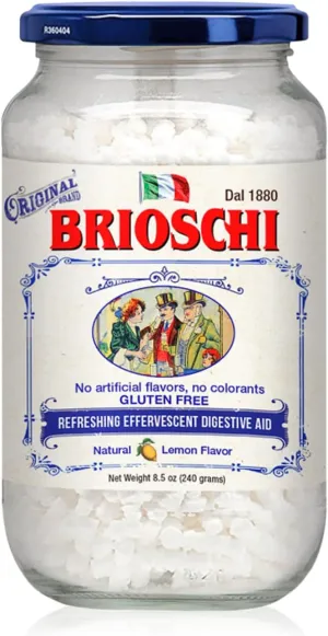 Brioschi Italian Lemon Flavored Refreshing Effervescent | Digestive Aid, Heartburn, Upset Stomach, Acid Indigestion | Gluten Free, No Colorants, No Artifictial Flavors | 48 Servings | 8.5 oz Glass