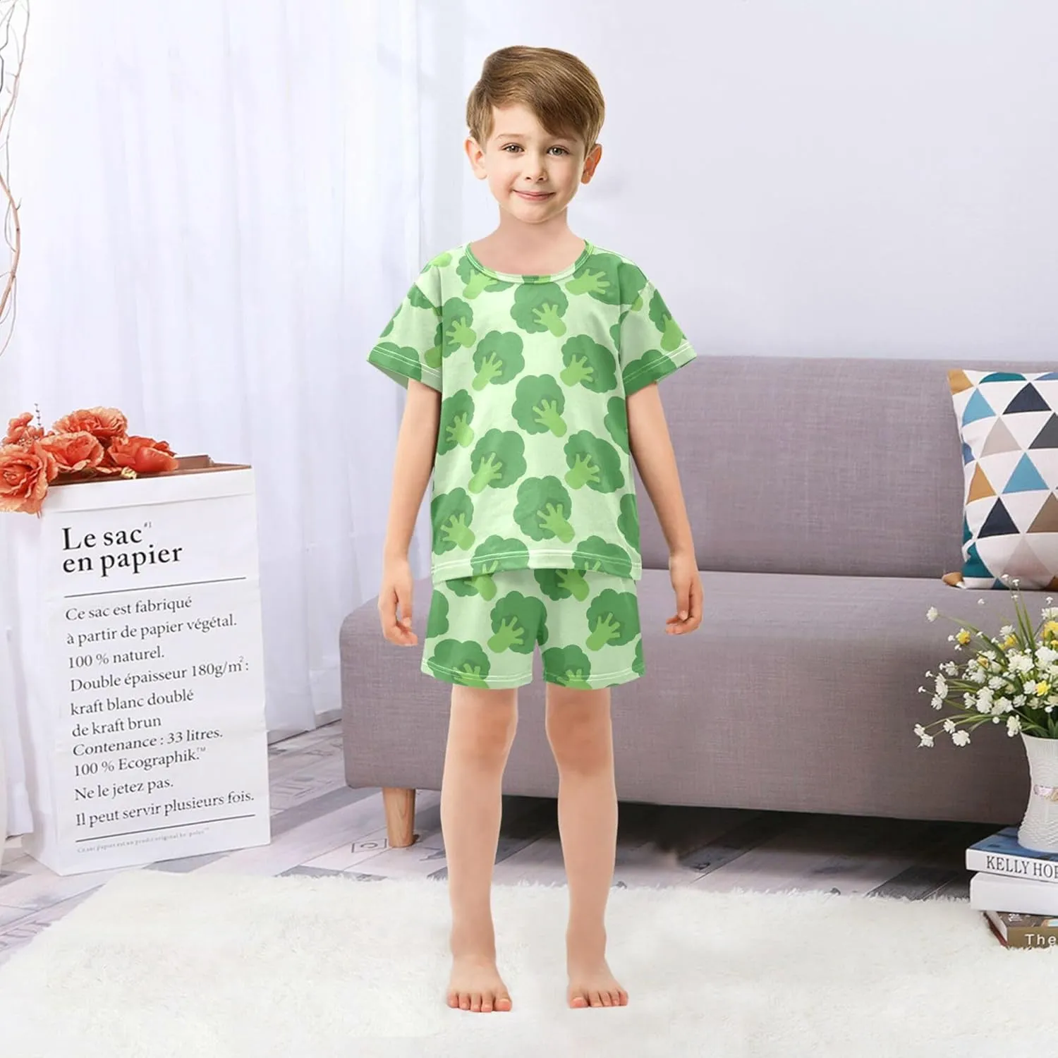 Broccoli Cabbage Vegetable Summer Short Pajamas Set 2 Piece Cotton Sleepwear