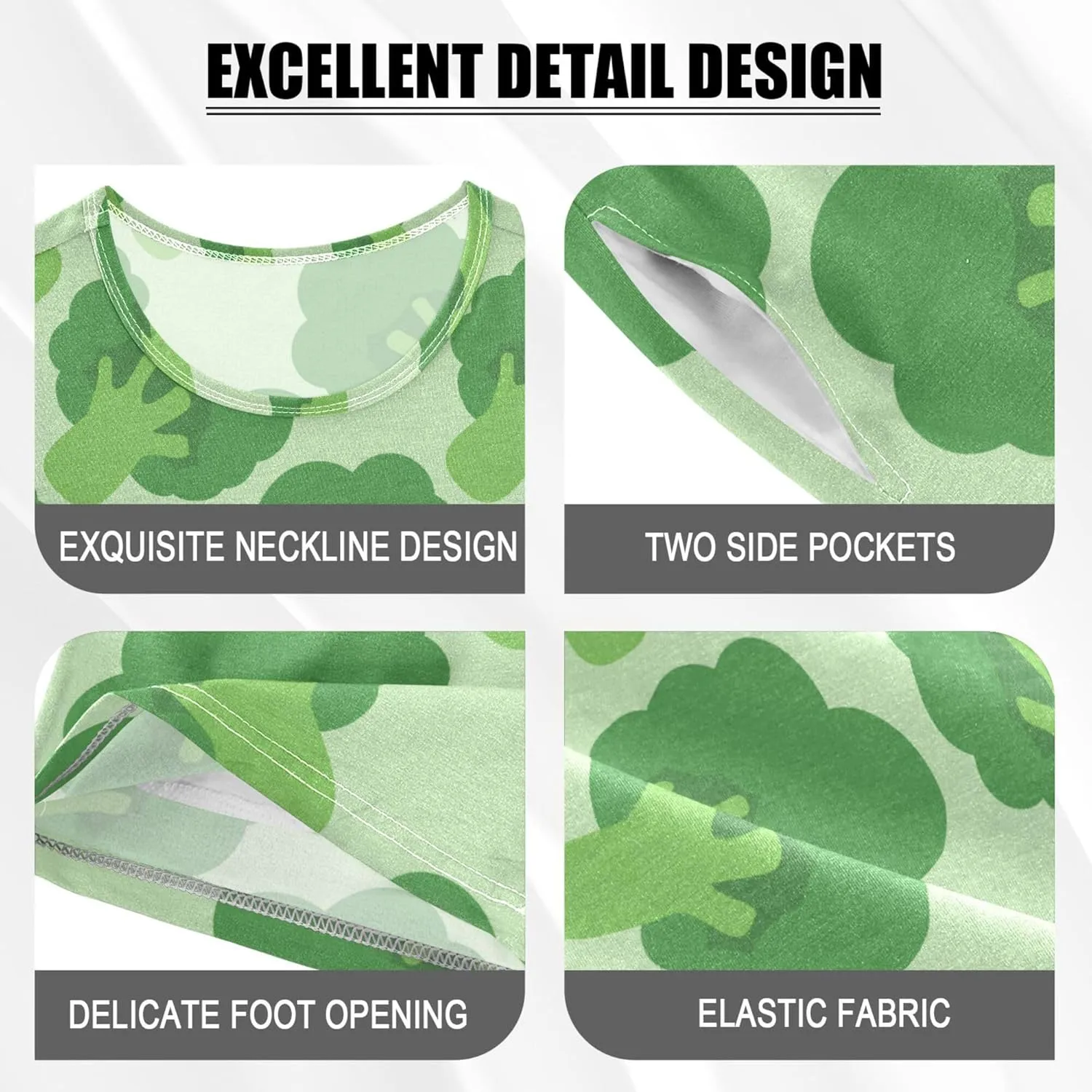 Broccoli Cabbage Vegetable Summer Short Pajamas Set 2 Piece Cotton Sleepwear