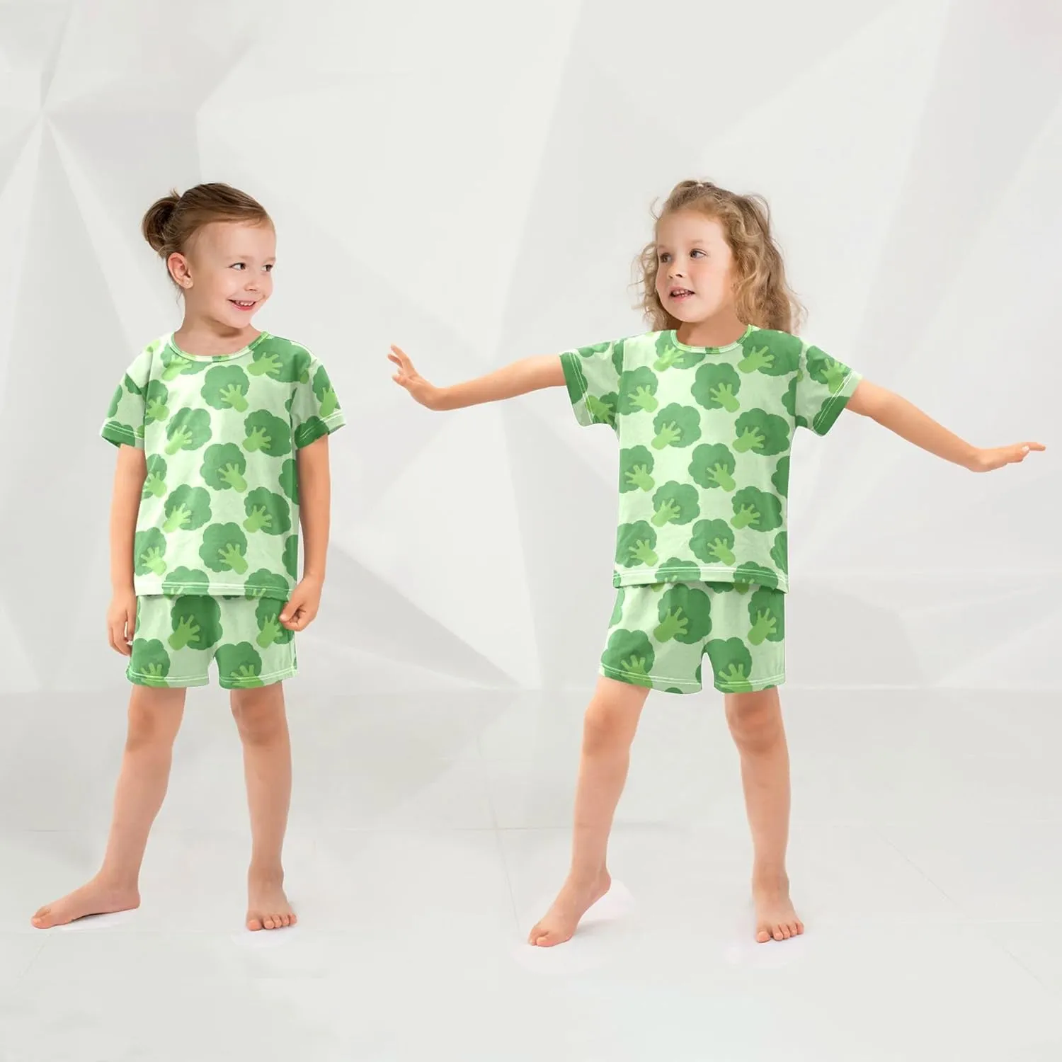 Broccoli Cabbage Vegetable Summer Short Pajamas Set 2 Piece Cotton Sleepwear