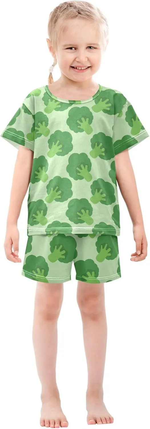 Broccoli Cabbage Vegetable Summer Short Pajamas Set 2 Piece Cotton Sleepwear