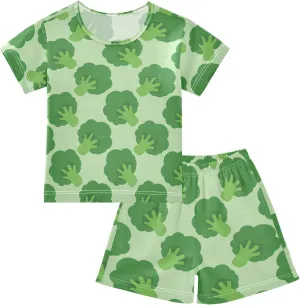 Broccoli Cabbage Vegetable Summer Short Pajamas Set 2 Piece Cotton Sleepwear