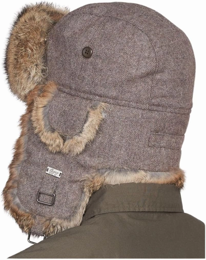 Brown Plaid Rabbit Fur Aviator Hat