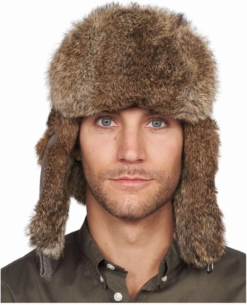 Brown Plaid Rabbit Fur Aviator Hat