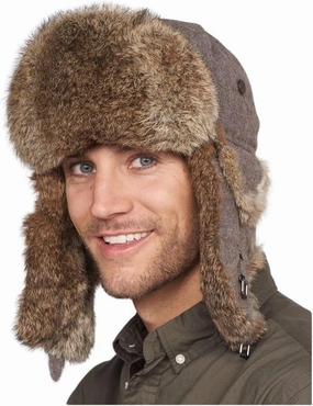Brown Plaid Rabbit Fur Aviator Hat
