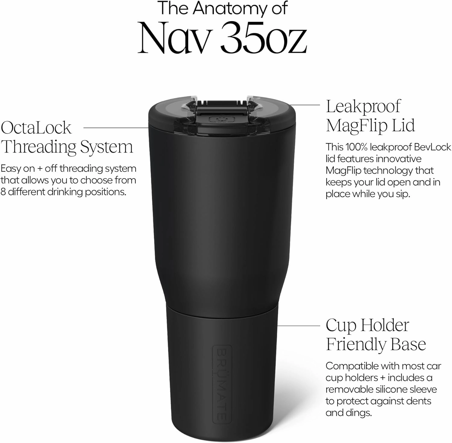 BrüMate Nav 35oz 100% Leak Proof Insulated Travel Tumbler with Magnetic BevLock™ Lid - Double Wall Cup-Holder Friendly Stainless Steel Mug (Dark Aura)