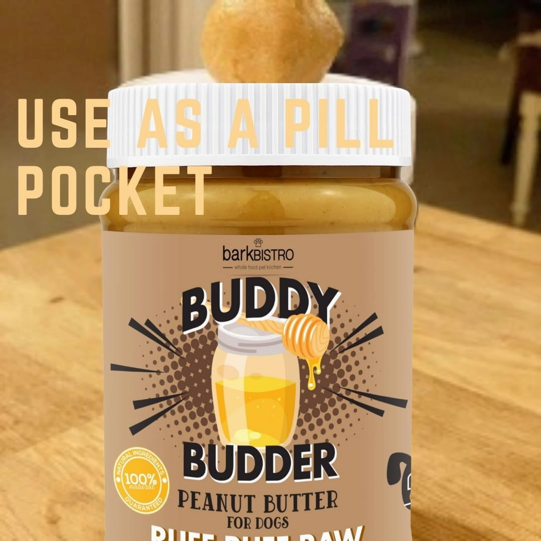 BUDDY BUDDER Bark Bistro Company, Superberry Snoot   Pumpkin Pup, Natural Dog Peanut Butter, Dog Treat, Made in USA (Set of 2, 17oz Jars)