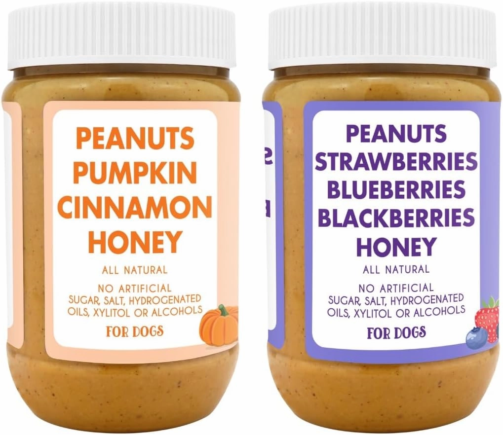 BUDDY BUDDER Bark Bistro Company, Superberry Snoot   Pumpkin Pup, Natural Dog Peanut Butter, Dog Treat, Made in USA (Set of 2, 17oz Jars)