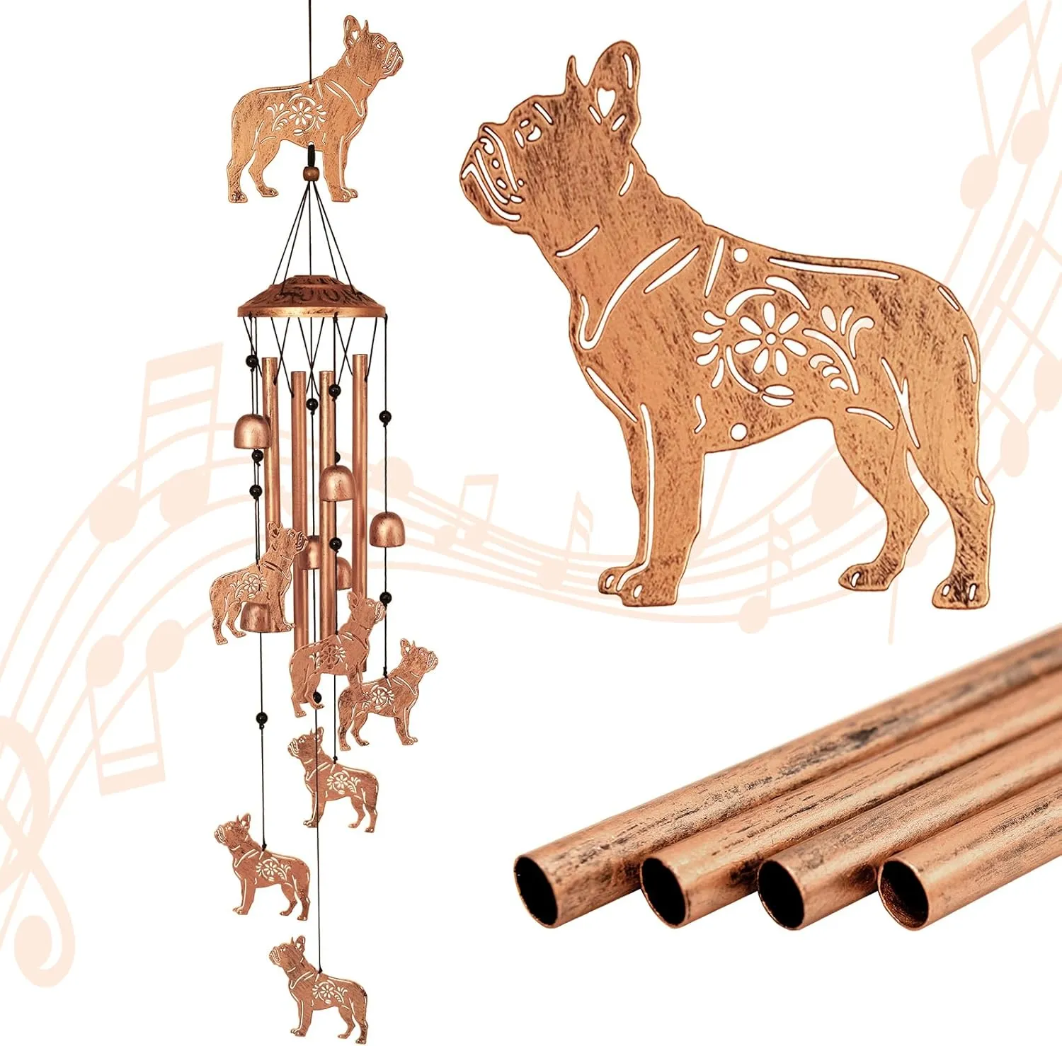 Bulldog Dog Wind Chimes for Outside,Metal Windchimes,Bulldog Dog Gifts for Women/Men,Wind Chime Garden Decor Outdoor,Memorial/Housewarming/Birthday/Festival Gifts,Front Yard Decor