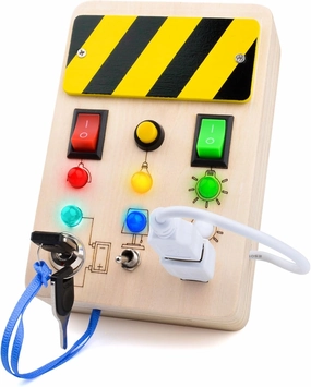 Busy Board Montessori Toys for Toddlers Baby Wooden Busy Board with LED Light Switches Sensory Board Travel Toys for for Plane Car Gift for Boys Girls Medium