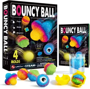 Byncceh Make Own Bouncy Balls, DIY Glow in The Dark Bouncy Ball Making Kits with 5 Colors & 4 Mold Shapes, Magic Science kit STEM Toys, Summer Activities for Kids Age 8-12
