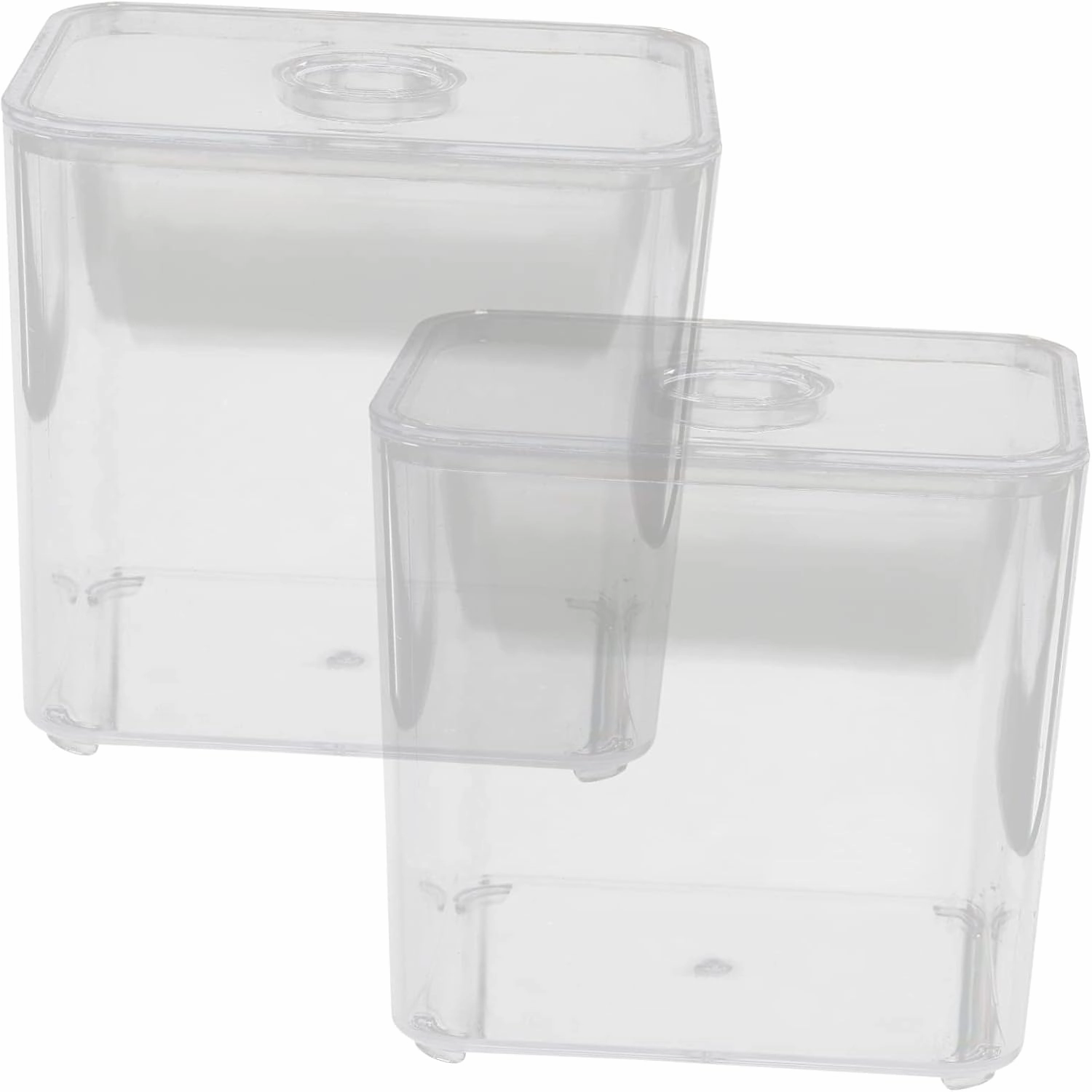 Cabilock 2Pcs Clear Cotton Swab Storage Box Stackable Makeup Organizer for Cotton Pads and Swabs and Cosmetic Container for Home Office Bathroom Use